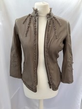 Marc Cain Women's Leather Jacket Taupe Biker Luxury 3/4 Sleeves Size S