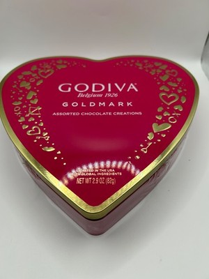 Godiva Goldmark Assorted Chocolate Creations 14 Piece Pink Heart Tin Gift Box