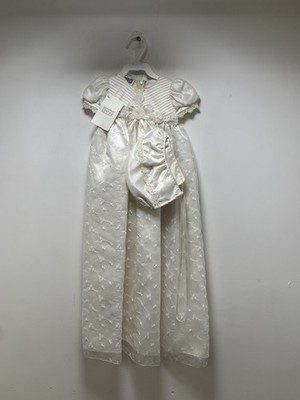 PEX Camilla Elfenbein Kurzarm Taufe Taufkleid Haube 0-3 Monate Neu mit Etikett