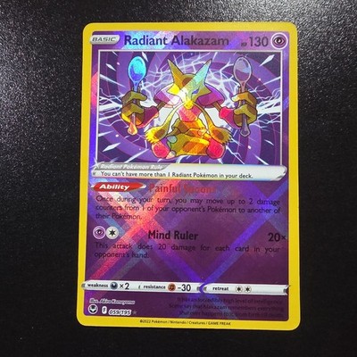 Pokémon Radiant Alakazam Radiant Rare Holo 059/195 Silver Tempest Basic 130 HP