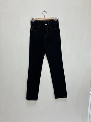 Massimo Dutti Jeans UK 8 schwarz Skinny Fit Denim braune Nähte gerades Bein Smart