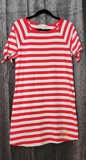Michael Kors Women's Regular Red White Striped T-Shirt Dress Short Sleeve Rhine…