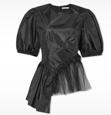 Sandy Liang Spoonbill tulle top women Black Puff Sleeve Peplum Top Tulle  XS 