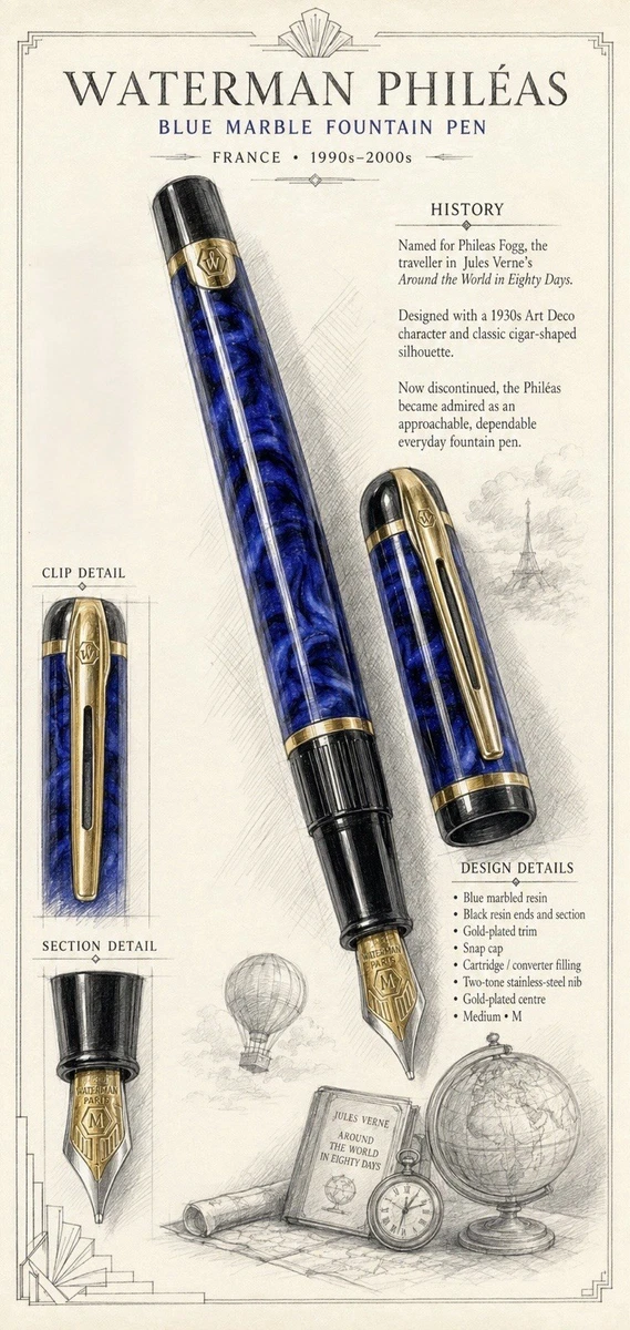 25+ Waterman Blue Marble Fountain Pen for sale | Updated Oct 2026