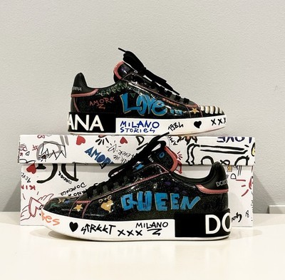 Dolce & Gabbana D&G Milan Graffiti Print Women s Shoes US 7 W 37.5 In Euro Size.