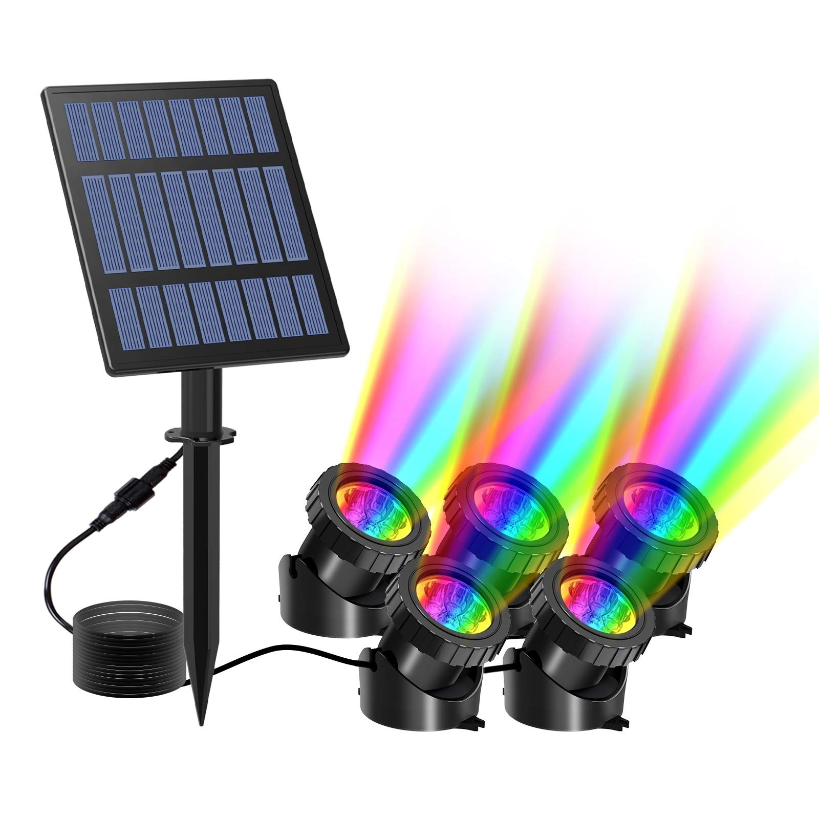 Lampe de Bassin Solaire : Lot de 5 Projecteurs LED Submersibles IP68 Éclairage Extérieur Noir