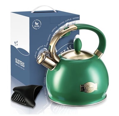 SUSTEAS Stove Top Whistling Tea Kettle Emerald Green Stainless Steel Teapot 2.64