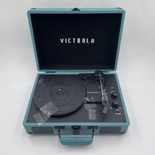 Victrola Journey Bluetooth Portable Suitcase Record Player Smoky Blue -READ