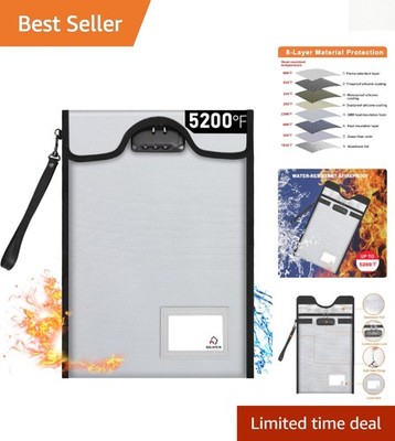 Fireproof Document Bag with Lock - 15''x11'' for Ultimate Protection