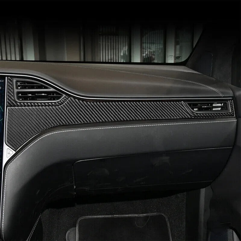 For Tesla Model X S 12-20 Co-Pilot Dash Trim 3 Pieces Real Carbon Fiber Decals
