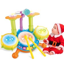 Drum Set for Toddlers 1-3, Baby Drum Set with Microphone, Kid Toddler Drums T...