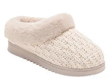 Dearfoams Women's Comfy Memory Foam Knit Slippers, Oatmeal Heather - Grade A
