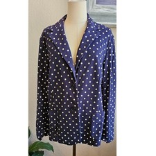 Talbots Women Two Button Front Office Polka Dot Blazer Jacket Size XL Navy Cream