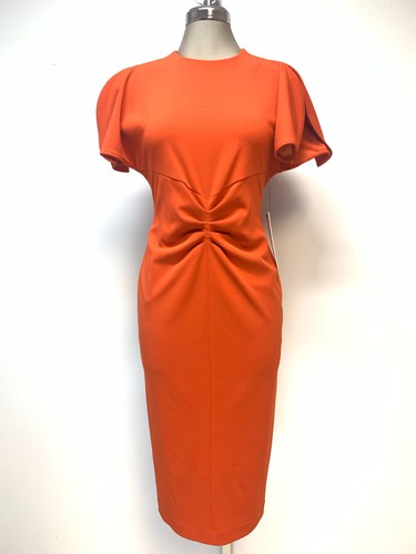 New! Calvin Klein Elegant Split Sleeve Sexy Crepe Clay Midi Sheath Dress size 8