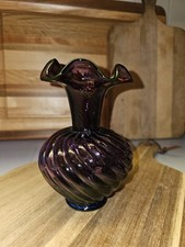 Fenton Purple Swirl and Ruffled Vase Etched Star on Base 6.25 Inches Tall