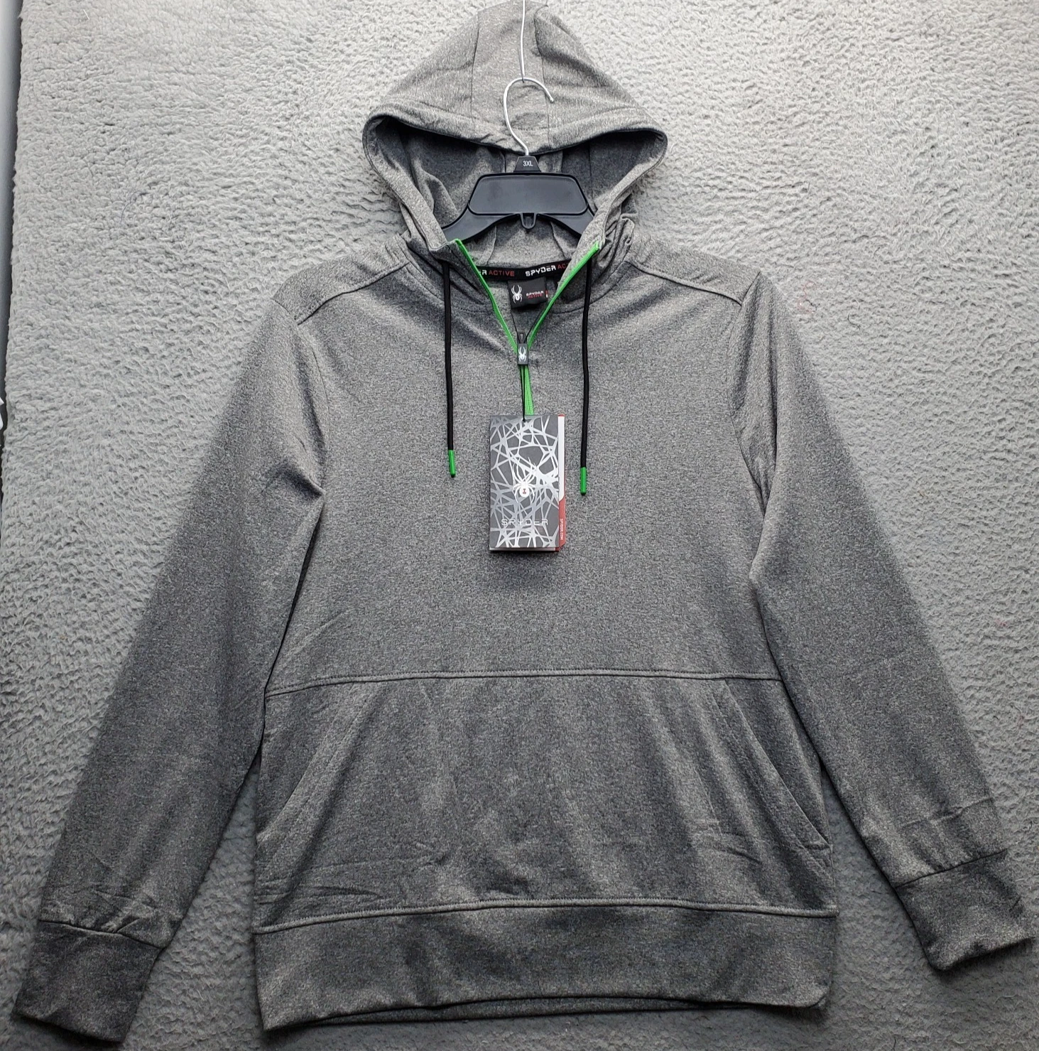 Spyder Active Hoodie Men's Small Gray Fleece Lined Raglan Sleeve Kangaroo Pocket