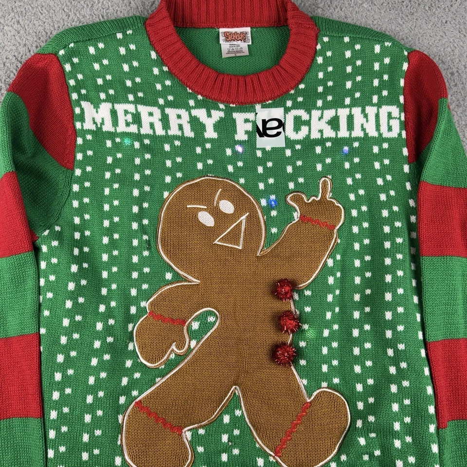 Suéter Spencer Para Hombres S Verde Feliz F*cking Navidad Ligero Feo Foto 4 de 4