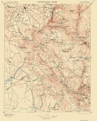 Topographical Map - Sonora California Quad - USGS 1897 - Vintage Wall Art