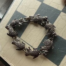 Silver Tone 7  Kitty Cat By The Tail Bracelet 7  Cat Kitten Feline