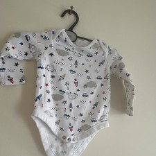 F&F Unisex White/Multi Space Stars Bodysuit Jersey Cotton Long Sleeve 3-6M
