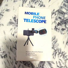Black Universal Clip-On Mobile Phone Telescope Lens w/ Phone Holder Tripod