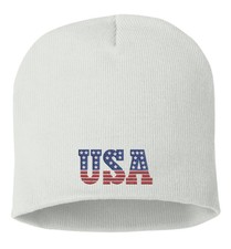 USA Flag Letters Knit Beanie American Embroidered Winter Hat Men Women
