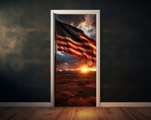 Bandera de tela para puerta 3D bandera americana en el desierto tema patriótico para piel de puerta - Imagen 1 de 4