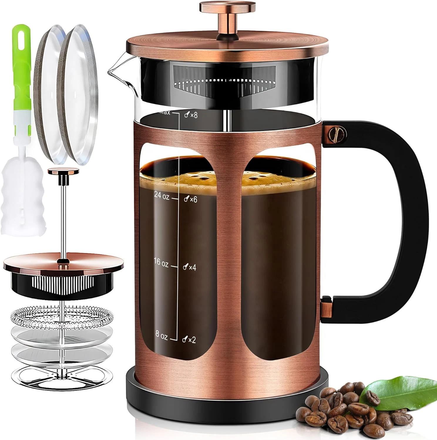 34oz French Press Coffee Maker, 6 Cup Coffee Press with 4 Filter System (COPPER)