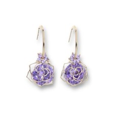 Purple Crystal Flower Dangle Drop Earrings for Women
