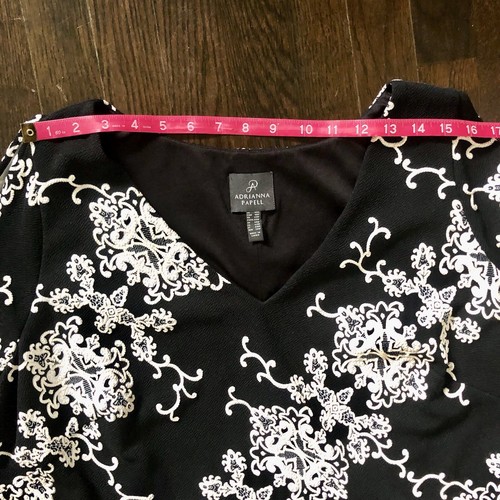 Adrianna Papell Evening Dress Women 18W Black White Floral Embroidery Bell Slves - Picture 14 of 24