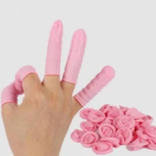 100pc Brand New Rubber Latex Fingertip Pink Finger Cots Nail Protection DD