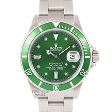 ROLEX SUBMARINER 16610 S/STEEL OYSTER 40MM WATCH GREEN DIAMOND DIAL GREEN INSERT