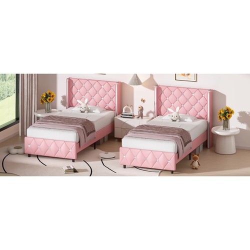 Bed Frame, Upholstered Bed Frame with Diamond Tufted Headboard, - Picture 5 of 11