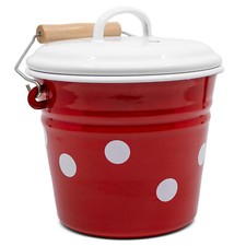 Nostalgie Eimer Rot | Weiß  für Küche Bad oder Dekoration Emaille Bioeimer 1,5 L