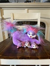 Vintage Puppy Surprise Plush Purple Dog Toy with Multicolor Hair 3 Puppies 90's
