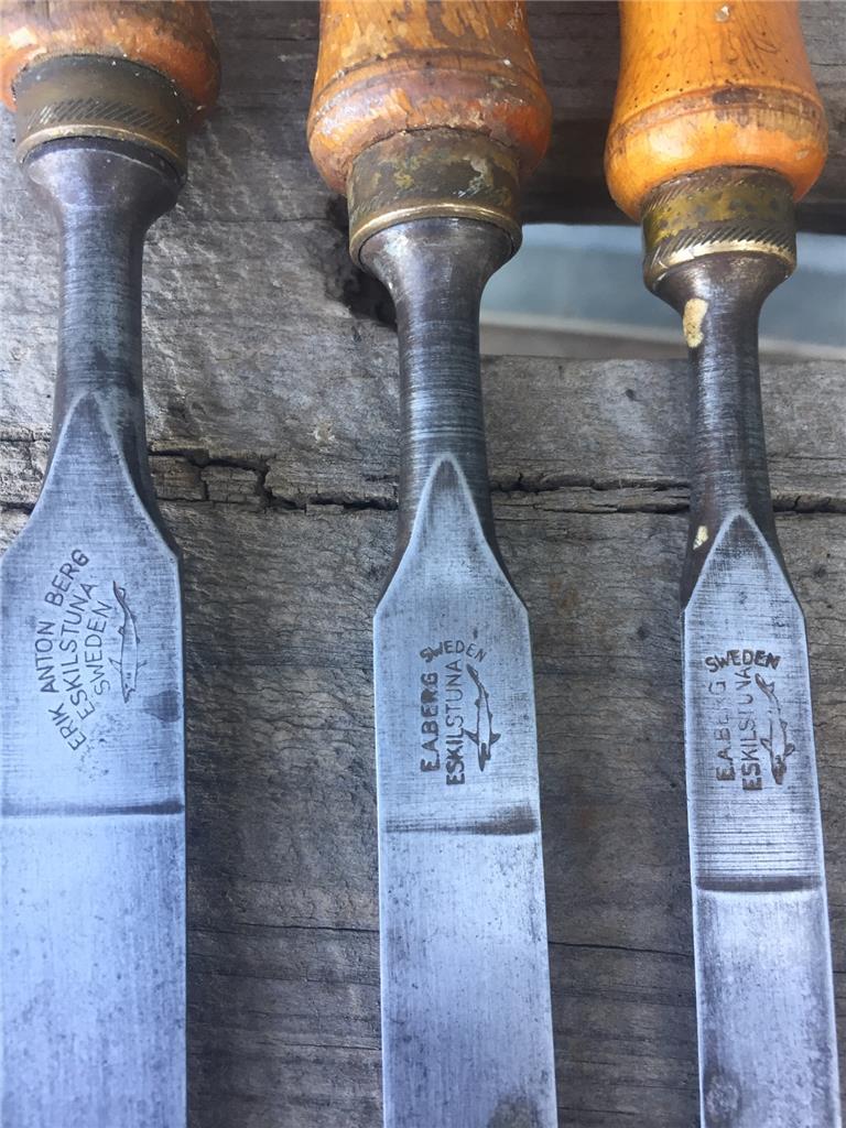 Great Set of 3 Vintage ERIK ANTON BERG Wooden Handle Chisels