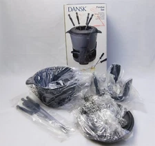 DANSK Fondue Set Cast Iron Pot Stand Forks New In Box