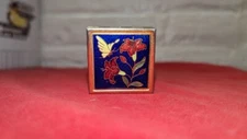 Vintage Enamel Pill Trinket Square Box Flowers Butterfly Small