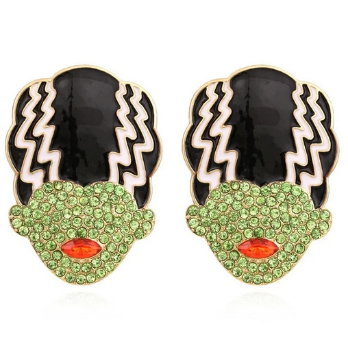 Boucles d'oreilles Fiancée de Frankenstein strass dorés