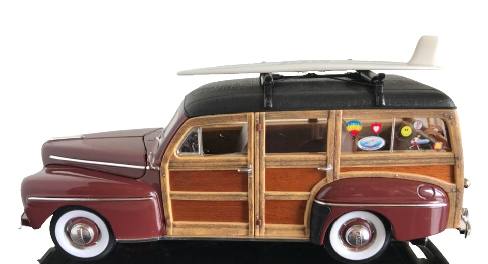 1:18 1948 Ford Woody Surf Wagon Yatming Real Wood California Hawaii Diecast Rad - Image 4 of 4
