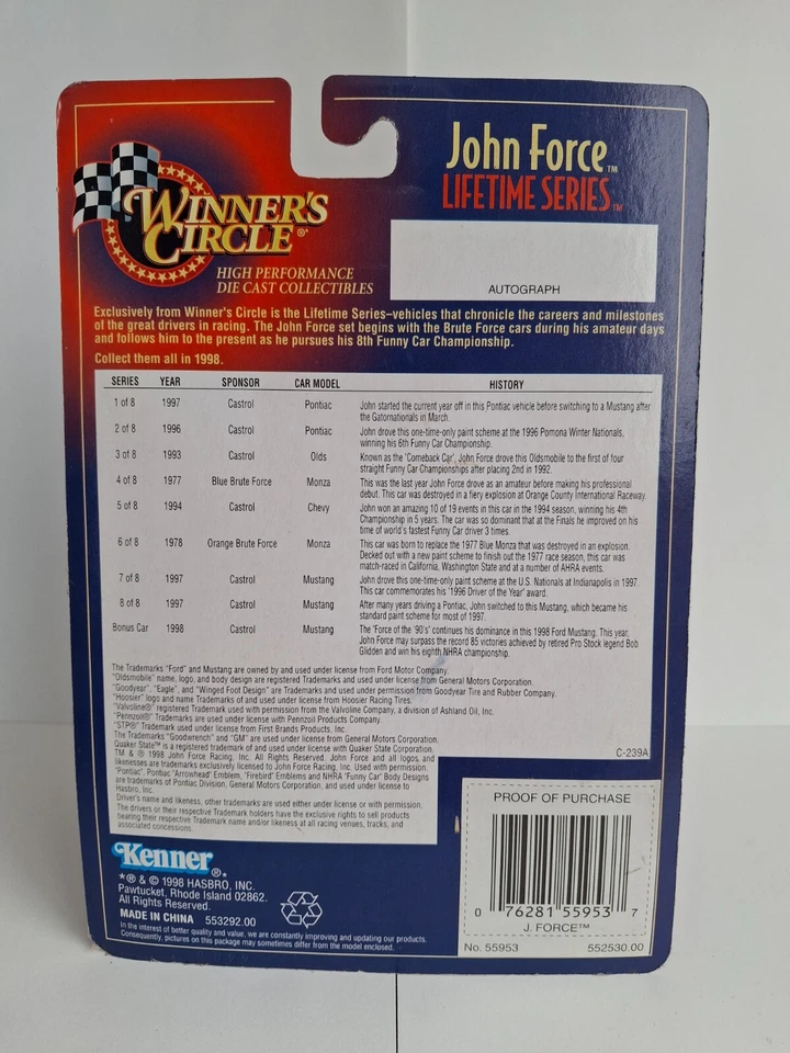 John Force NHRA Winner's Circle Diecast Nascar Funny Car 1978 Orange Brute Force - Image 2 of 2