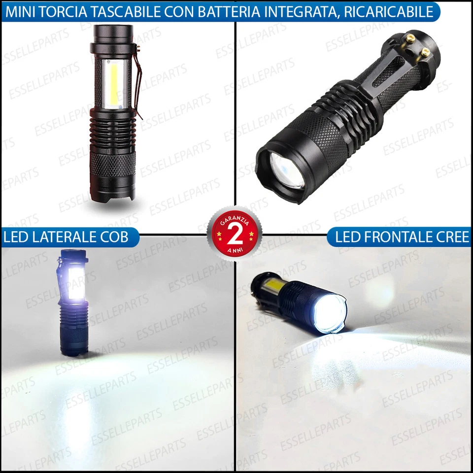 MINI TORCIA LED PORTAOGGETTI PER LEXUS ES RICARICABILE USB DOPPIO LED CREE COB - Immagine 2 di 4