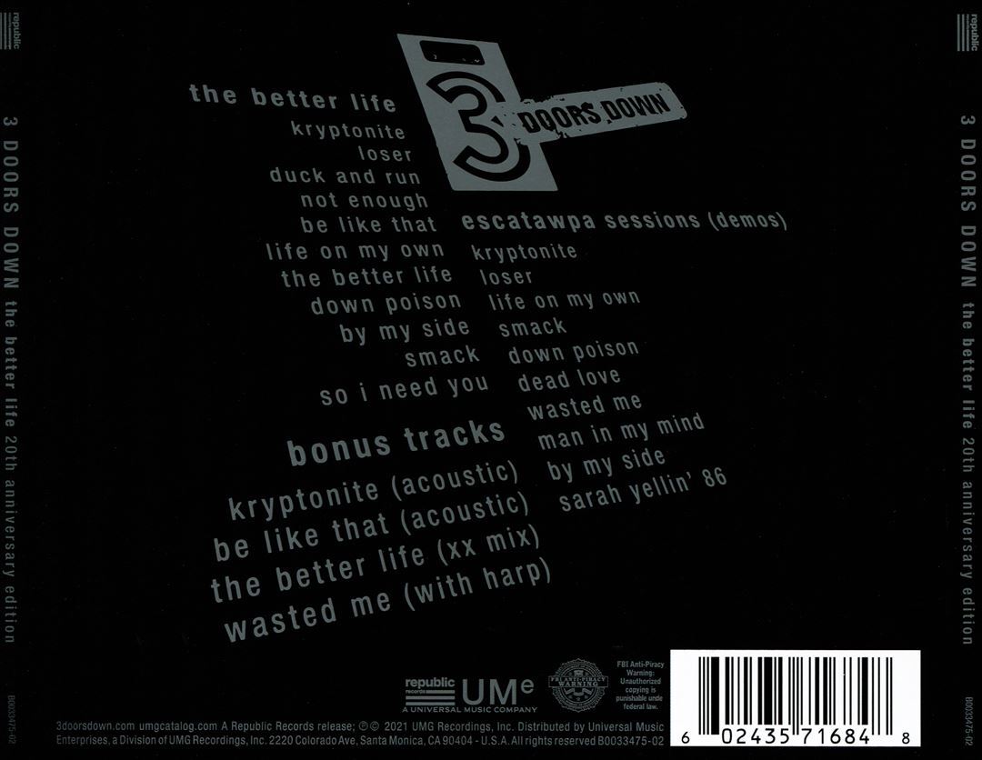 3 DOORS DOWN THE BETTER LIFE [20TH ANNIVERSARY EDITION] NEW CD