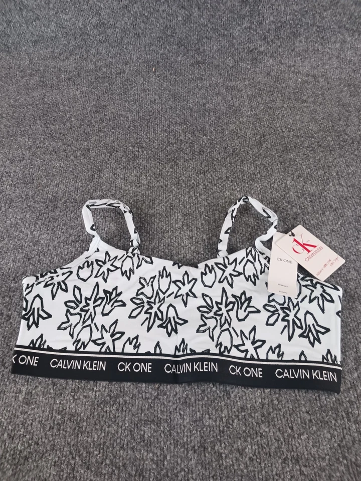 CALVIN KLEIN UNLINED BRALETTE BLACK AND WHITE FLOWER CK ONE LARGE - Image 2 of 4