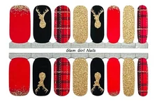 Buffalo Plaid Deer Christmas Nail Polish Strips / Nail Wraps / Nail Stickers