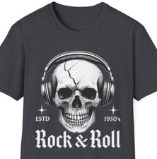 Camiseta Rock and Roll Calavera Unisex, Camiseta Música Fiesta, Regalo Concierto para Él y Ella