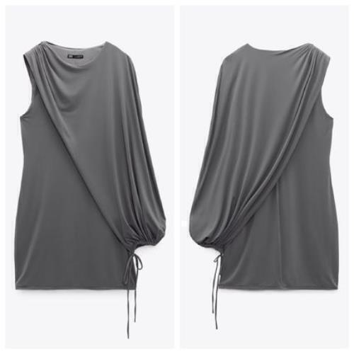 NEU ZARA Damen LANGARM KURZARM GUNMETALL UMHANGKLEID Größe M - Bild 2 von 8
