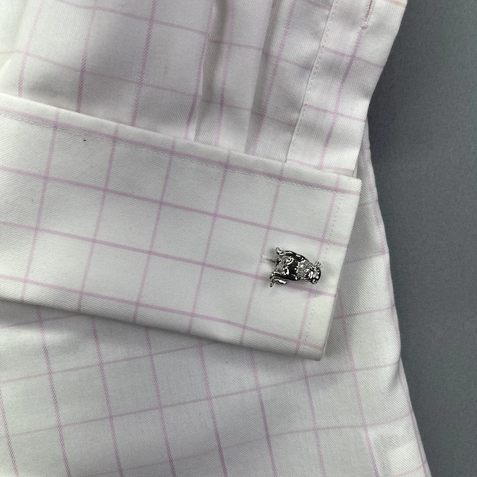 Camisa Tasso Elba 18.5 Talla XXL Para Hombre Puño Francés Calce Regular Sin Hierro Blanca A Cuadros Foto 3 de 4