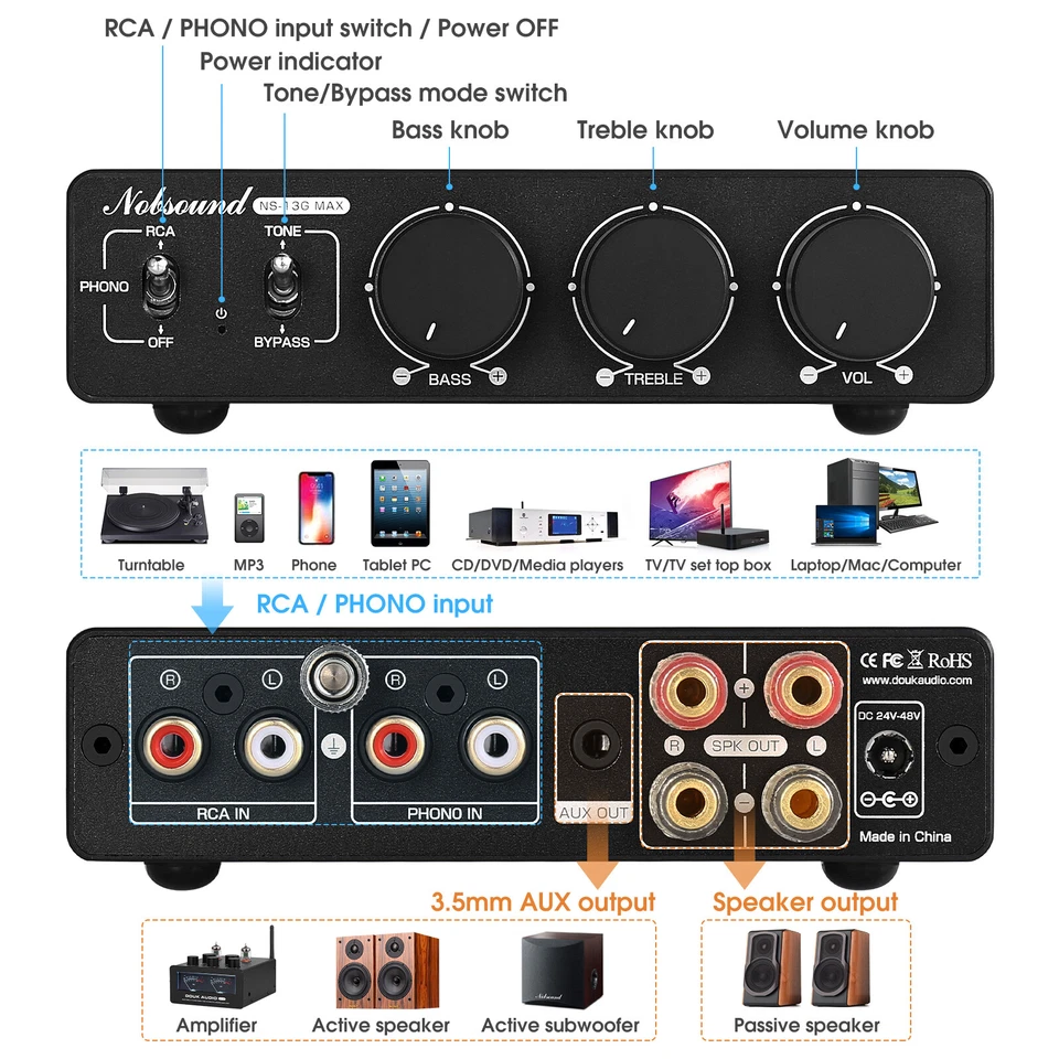 Amplificador digital Douk Audio NS-13G MAX TPA3255 PHONO Amp con adaptador de corriente 48V5A Foto 2 de 4