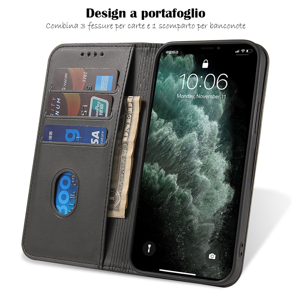 Custodia Libro Per IPhone 15 Pro - Ecopelle Marrone, Chiusura Magnetica, Protezione 360 - Foto 9